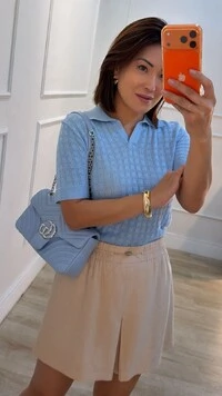 Blusa Tricot Com Entremeios Heloiza Gola Polo