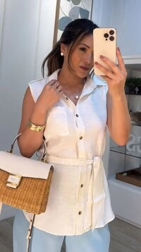 Camisa Sem Manga Com Botões E Cinto Faixa Taysa