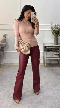 Calça Pantalona Couro Eco Joana