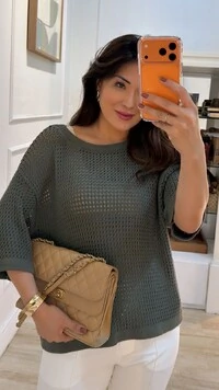 Blusa Ticot Vazado Ampla Catherine Mangas 3/4