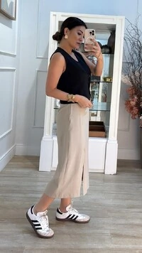 Saia Midi Viscose Tania Fenda Frontal