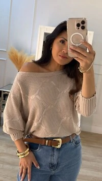 Blusa Morcego Tricot Nádia Punhos Largos Canelados