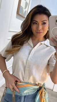 Camisa Linho Mangas Curtas Mila Prega Posterior