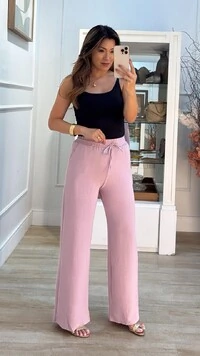 Calça Pantalona Pala Larga Franzida Com Amarração Luiza Bolsos Frontais