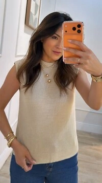 Blusa Regata Tricot Natasha Gola Careca