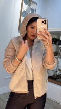 Jaqueta Nylon Com Teddy Safira Pespontos Em Losangos