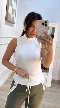 Blusa Regata Cropped Canelada Mia Gola Alta