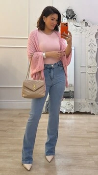 PRÉ-VENDA DATA ESTIMADA DE ENVIO DIA 10/10 Kimono Tricot Vazado Fabi Mangas 3/4