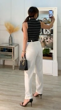 Blusa Regata Cavada Listrada Flavia Gola Média