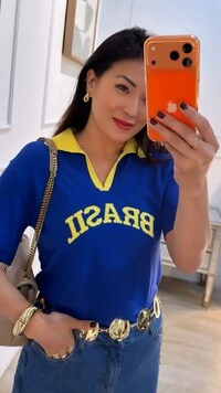 Blusa Tricot Brasil Gola Polo Cynthia Mangas Curtas