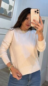 Blusa Tricot Monica Losangos E Nervuras Com Entremeios Na Vertical