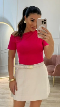 Blusa Malha Layla Ombro Vazado Detalhe Pregas