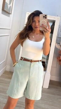 Bermuda Alfaiataria Maria Com Cinto Fino Couro Eco