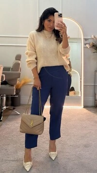 Calça Viscose Hazel Pala Larga Com Elástico E Pespontos Na Barra