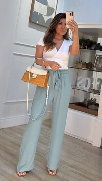 Calça Pantalona Bolsos Frontais Brooke Cinto Faixa Fixo