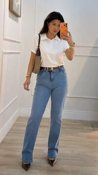 Camisa Polo Texturizada Gabriela Mangas Detalhe Dobrado