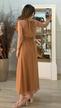 Vestido Midi Chiffon Isis Lástex Largo Na Cintura