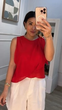 Blusa Regata Chiffon Sobreposição Transpassada Selma Amarração No Ombro