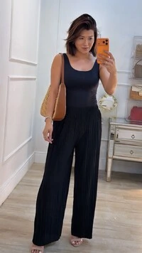 Calça Pantalona Plissada Serena Pala Larga Com Elástico