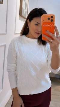 Blusa Tricot Mangas Longas Lívia Losangos Texturizados Frontais