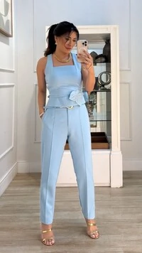 Blusa Regata Alfaiataria Noelle Brochê De Folhas