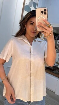 Camisa Linho Mangas Curtas Mila Prega Posterior