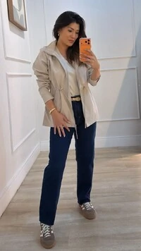 Parka Casaco Aveludado Marie Capuz Removível