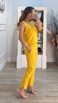 Calça Pala Larga Esther Detalhe Trançado Lateral