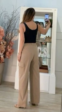 Calça Pantalona Cargo Thamires Pala Larga Com Amarração Frontal