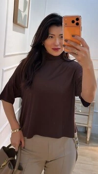 Blusa Ampla Mangas 3/4 Gizele Gola Alta