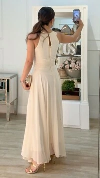 Vestido Longo Chiffon Scarlet Cintura Drapeada