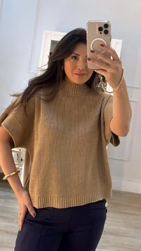 Blusa Ampla Tricot Priscila Gola Alta Canelada