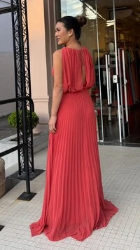 Vestido Longo Decote V Soraya Recorte Vazado Posterior Com Amarração
