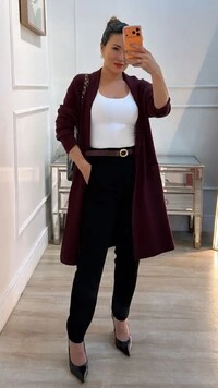 Maxi Cardigan Tricot Eliana Bolsos Quadrados Frontais