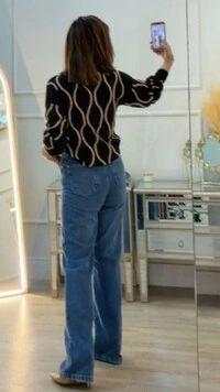 Blusa Tricot Bicolor Simaria Nervuras Onduladas