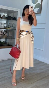 Vestido Midi Decote Reto Barbara Alças Largas