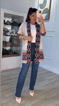 Maxi Cardigan Pillar Com Detalhes Estampados