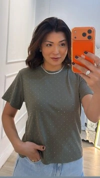 Camiseta De Malha Shine Com Strass Hotfix