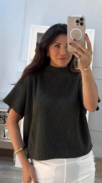 Blusa Ampla Tricot Priscila Gola Alta Canelada