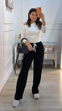 Calça Pantalona Fabiana Canelada Pala Com Amarração