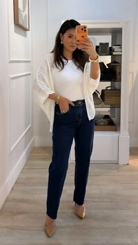 PRÉ-VENDA DATA ESTIMADA DE ENVIO 21/03 Kimono Tricot Vazado Fabi Mangas 3/4