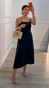 Vestido Midi Viscose Com Linho Eduarda Fenda Posterior