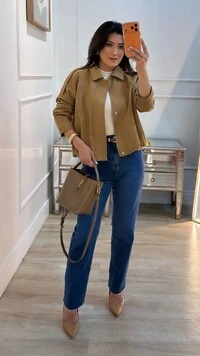 Jaqueta Casaco Balonê Suede Mirelle Martingalê Nos Ombros