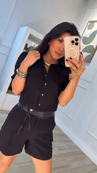 Camisa Cropped Mangas 3/4 Princesa Twill Zaya Detalhe Lapela Frontal