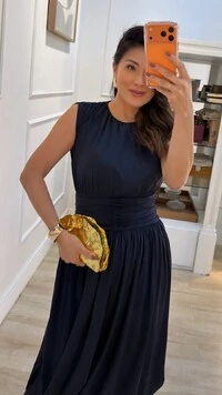 Vestido Midi Balonê Paty Detalhe Drapeado