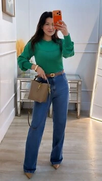Blusa Tricot Nervura Canelada Em V Liz Mangas Bufantes