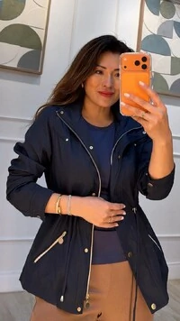 Parka Com Puxadores Reguláveis Na Cintura Luna Botões Dourados