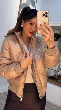 Jaqueta Puffer Nylon Cecilia Punhos E Barrado Largos Canelados