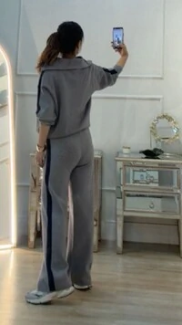 Calça Pantalona Tricot Carol Faixa Lateral