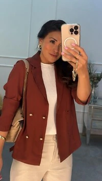 Blazer Alfaiataria Shirley Botão Com Detalhe Zigue Zague